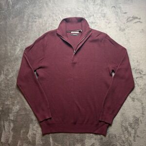 C&A Sweater Mens M Burgundy Pima Cotton Quarter Zip Textured Pullover Mock Neck